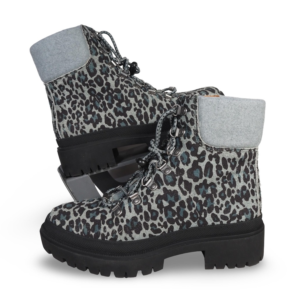Lucky Brand Eavan Women's 7M Leopard Print Leather Combat Boots Lug Sole